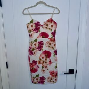 EUC Parisian Collection Floral Bodycon Dress Size 8 Pink Purple White